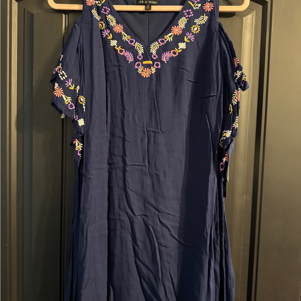 ASOS Navy Dress with Floral Embroidery